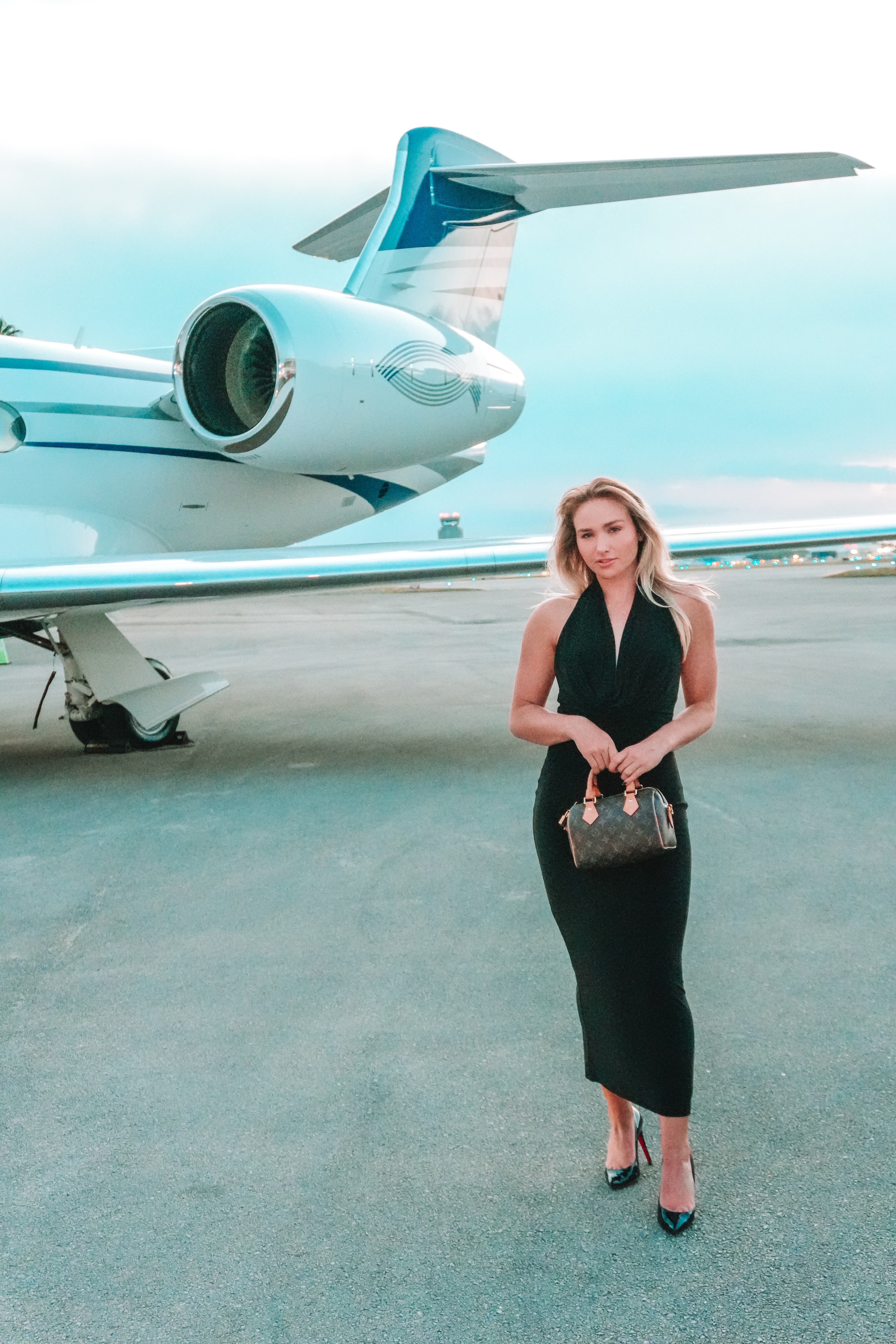 Private jet exterior at golden hour